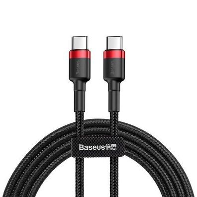 Robustes, flexibles USB-C-Kabel (PD 2.0, 60 W, 20 V, 3 A, QC 3.0, 2 m, Schwarz/Rot)