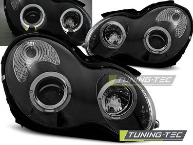 LED Angel Eyes Scheinwerfer passend für Mercedes Benz C-Klasse W203 00-04 schwarz