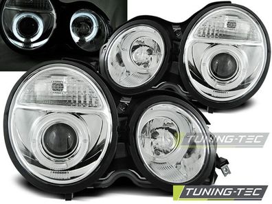 LED Angel Eyes Scheinwerfer passend für Mercedes Benz E-Klasse W210 95-99 chrom