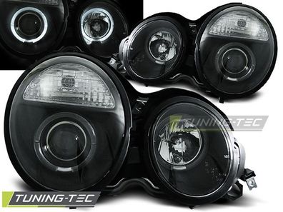 LED Angel Eyes Scheinwerfer passend für Mercedes Benz E-Klasse W210 95-99 schwarz