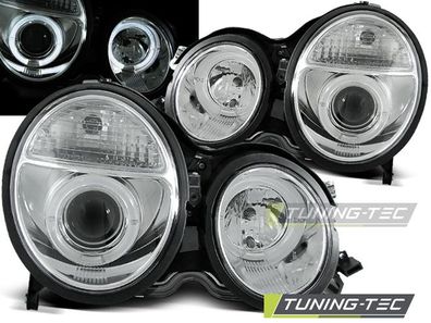 LED Angel Eyes Scheinwerfer passend für Mercedes Benz E-Klasse W210 99-02 chrom