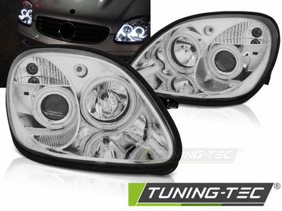 LED Angel Eyes Scheinwerfer passend für Mercedes Benz SLK R170 96-04 chrom