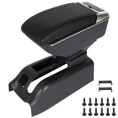 VW Bora 98-05 Armlehne mit Ablagefach, schwarzes Öko-Leder + Montagesatz