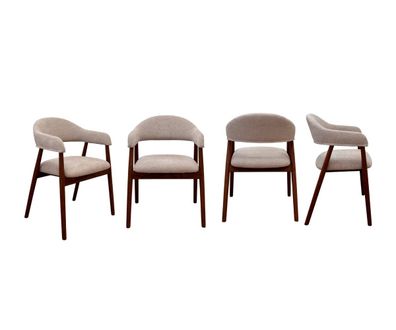 4er-Set Sessel, Eiche in Nussbaumoptik, beiger Bezug