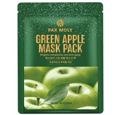 PaxMoly, Green Apple, aufhellende Tuchmaske, für Gesicht, Tag und Nacht, 25 ml