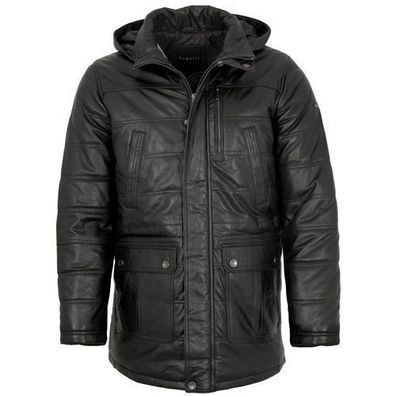 Bugatti - Herren Echtleder Lederjacke Steppjacke Longjacke Lammnappa schwarz