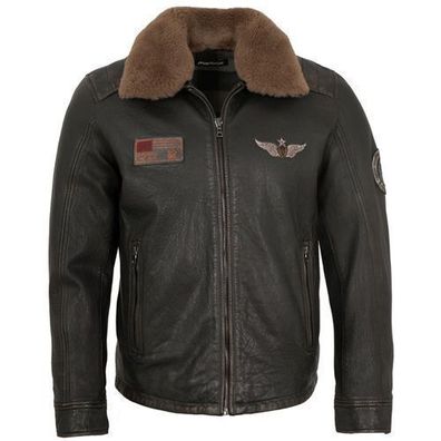 Maddox - Herren Lederjacke Fliegerjacke Lammnappa Lammfellkragen schwarz antik