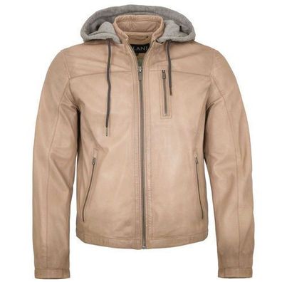 Jilani - Herren Lederjacke Kapuze Lammnappa beige