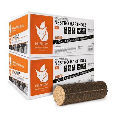 Heizfuxx Nestro M Holzbriketts Hartholz im Karton 12kg x 2 Karton 24kg