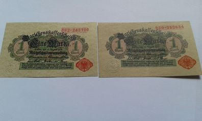 2 x 1 Mark 1914 Darlehnskassenschein 12.08.1914 Rotes Siegel