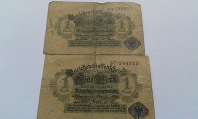 2 x 1 Mark 1914 Darlehnskassenschein 12.08.1914