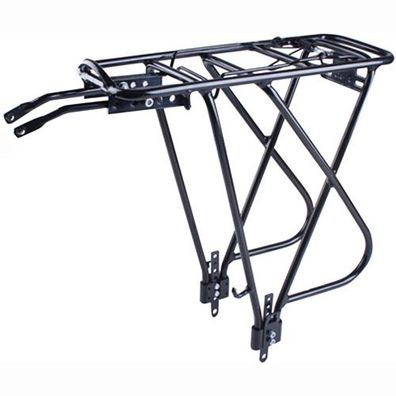 Gepäckträger Travaller A II, schwarz, Aluminium, verstellbar 24-29", Messingschlag
