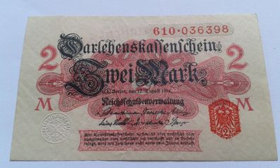 2 Mark 1914 Mark 2 Mark 12.08.1914 Darlehnskassenschein