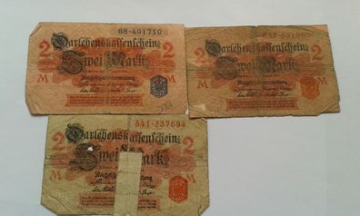 3 x 2 Mark 1914 Mark 2 Mark 12.08.1914 Darlehnskassenschein