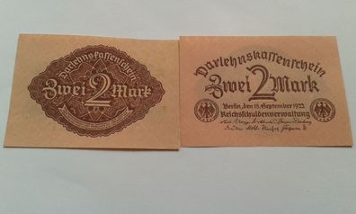 2 x 2 Mark 1922 2x2 Mark 1922 2 x 2 Rentenmark 15.09.1922 Darlehnskassenschein