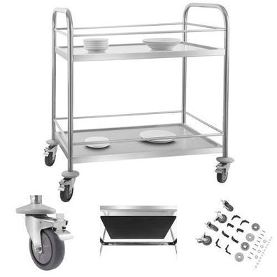 Royal Catering Servierwagen aus Edelstahl mit Reling - 2 Ablagen