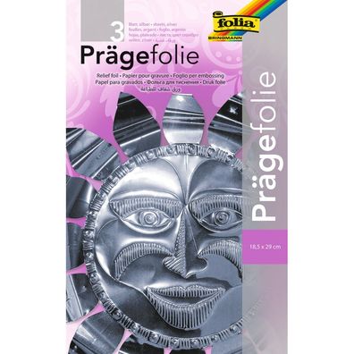 Folia 522 Prägefolie Mappe - 19 x 30 cm, silber, 3 Blatt
