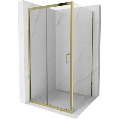Mexen Apia Duschabtrennung 100x100 cm, Transparent, Gold, Schiebetür, 6mm Glas