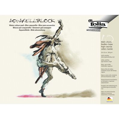 Folia 8332 Aquarellblock 200 g/qm, rau, 24x32 cm, weiß, 10 Blatt