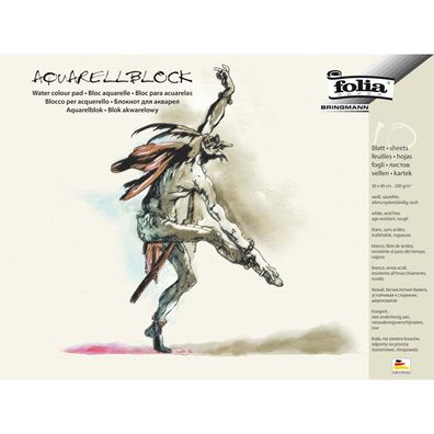 Folia 8333 Aquarellblock 200 g/qm, rau, 30x40 cm, weiß, 10 Blatt
