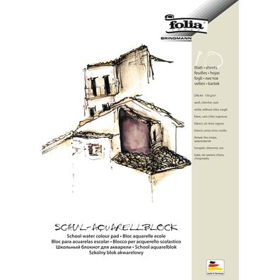 Folia 8354 Schul-Aquarellblock 150 g/qm DIN A4 weiß 10 Blatt