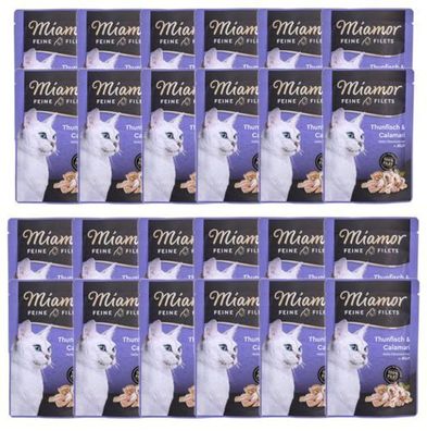 MIAMOR Feine Filets Thunfisch mit Tintenfisch, Nassfutter für Katzen, 24 x 100 g