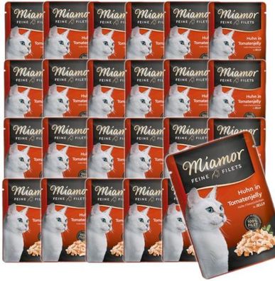 MIAMOR Feine Filets Hühnerfleisch mit Tomatengelee, Nassfutter für Katzen, 24 x 100 g