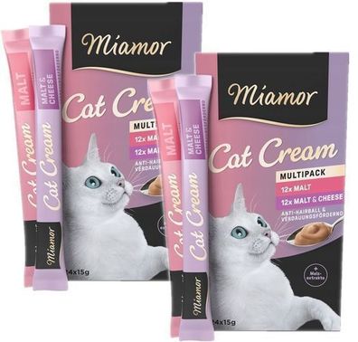 Leckerli für Katzen: Anti-Haarballen-Paste MIAMOR Cream Malt 48 x 15 g Mischung