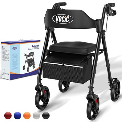 VOCIC Rollator faltbar leicht mit Sitz Aluminium schmal fuer Wohnung 136 kg