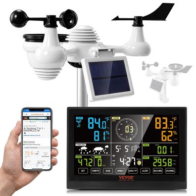 VEVOR Profi WLAN-Wetterstation 7-in-1 solarbetrieben mit 7,5-Zoll-Display