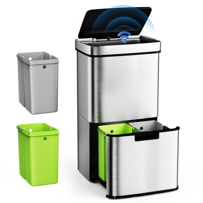 Gardtech Sensor-Mülleimer 62 L Edelstahl 3 Fächer Mülltrennung Softclose