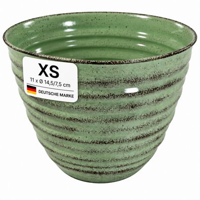 Pflanztopf Metall, Keramik-Optik gerippt, handgefertigt in grün, Größe XS : grün : XS