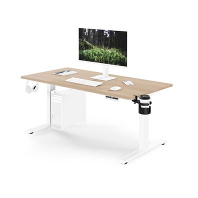 Ergonomischer, höhenverstellbarer Schreibtisch, weiß/Sonoma-Eiche: 140 × 70 cm: ARIA
