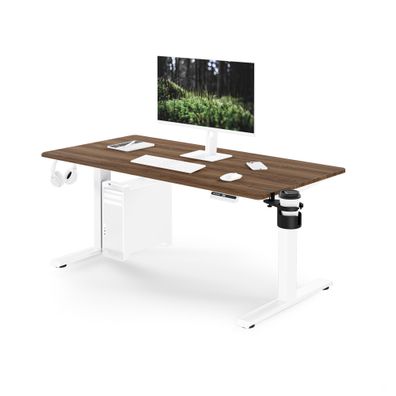 Ergonomischer, höhenverstellbarer Schreibtisch, weiß/Nussbaum: 140 x 70 cm: ARIA