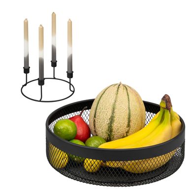eluno Obstkorb 2in1 im Mesh-Design - inklusive Kerzenhalter, schwarz