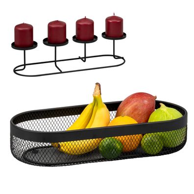 eluno Obstkorb 2in1 im Mesh-Design - inklusive Kerzenhalter, schwarz