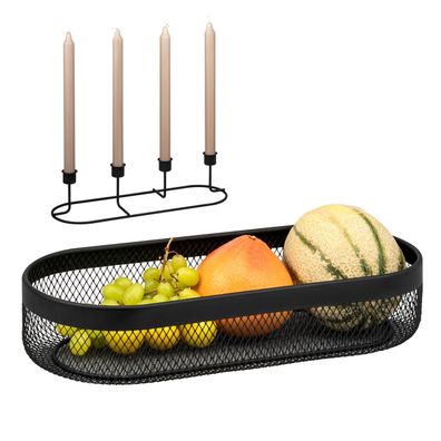 eluno Obstkorb 2in1 im Mesh-Design - inklusive Kerzenhalter, schwarz