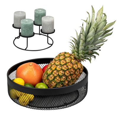 eluno Obstkorb 2in1 im Mesh-Design - inklusive Kerzenhalter, schwarz