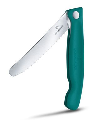 Swiss Classic, Picknick Messer, 11cm, Wellen, grün, Box