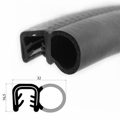 DS33-EPDM - Kantenschutz Dichtungs Profil Gummi Dichtung seitlich - Klemmbereich 8