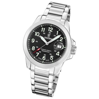 Festina Herrenuhr Swiss Made Armbanduhr Edelstahl Leder Textil schwarz UF20081/4