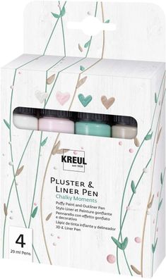 KREUL 49831 - Pluster & Liner Pen Chalky Moments, 4 x 29 ml in kreidigen Farbtönen, P