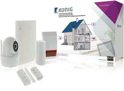 König Smart Home Security Set SAS-CLALARM10, Wi-Fi/Funk, Cloud-basiert, weiß