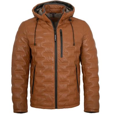 Milestone - Herren Echtleder Lederjacke Steppjacke Lammnappa Kapuze camel