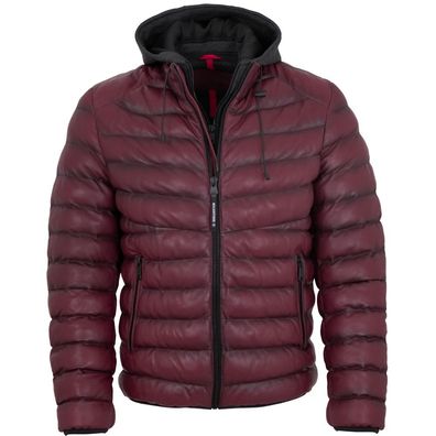 Milestone - Herren Echtleder Lederjacke Steppjacke Lammnappa Kapuze bordeaux