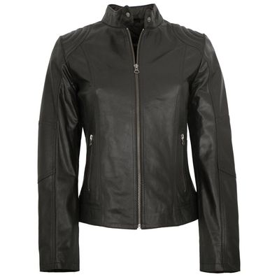 MADDOX - Damen Echtleder Lederjacke Biker Lammleder schwarz matt