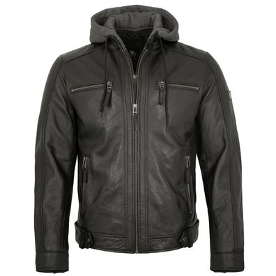 OTTO KERN - Herren Echtleder Lederjacke Kapuze Lammnappa schwarz