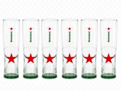 Heineken Biergläser 0,5 l - 6er Set Original Biergläser mit rotem Stern