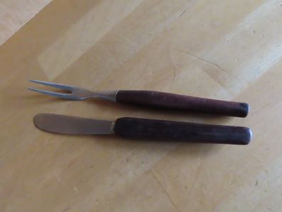 Obstmesser + Obstgabel Holzgriff Solingen ca. 16,5 cm lang