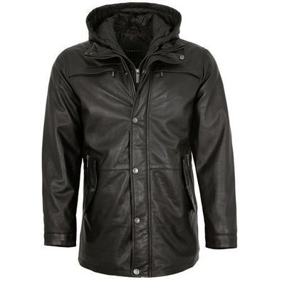 Bugatti - Herren Lederjacke Longjacke Lammnappa schwarz